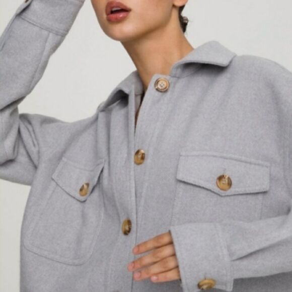 Good American Dusty Quarry Solid Oversized Shacket Women's Size 7/8 - Picture 5 of 16